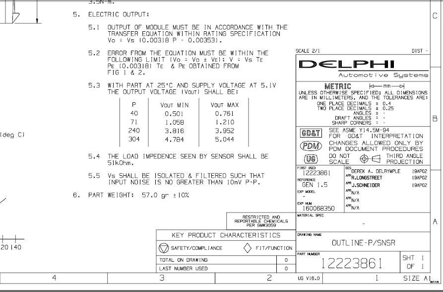 Delphi MAP sensor electrical output