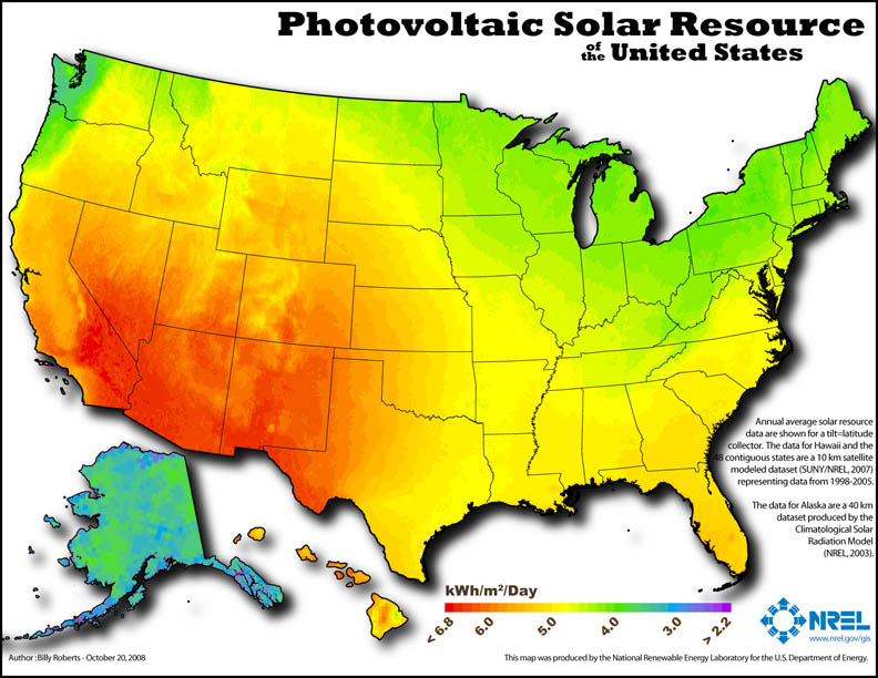 US Sun Hour map for daily average sun hours